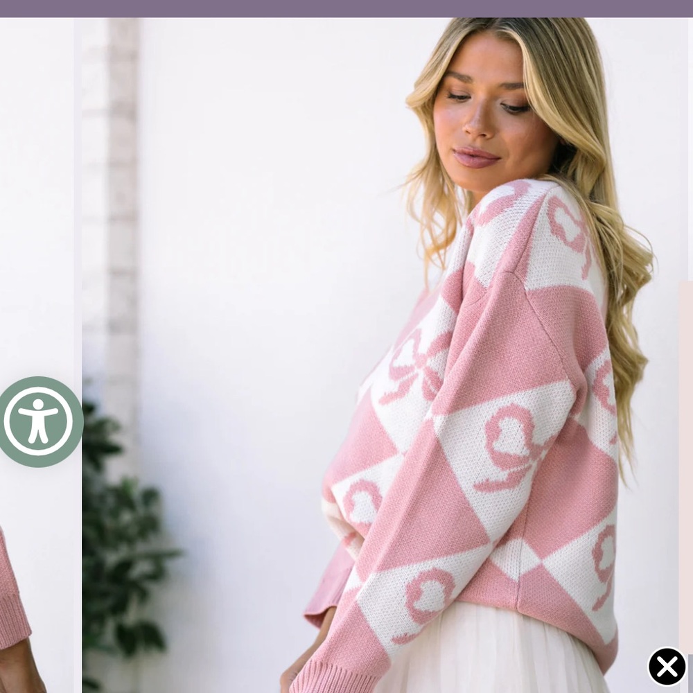 Pink and White Women's Sweater